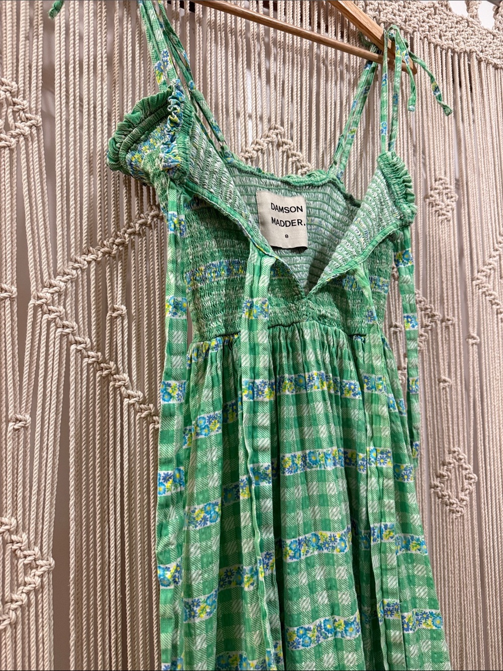Damson Madder Green Tie-Front Smocked Maxi Dress - Picture 10 of 11